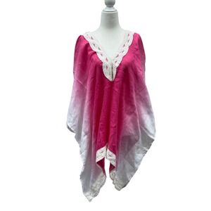 Soft Surroundings Swimsuit Coverup Women PL/PXL Pink White Ombre 100% Linen EUC